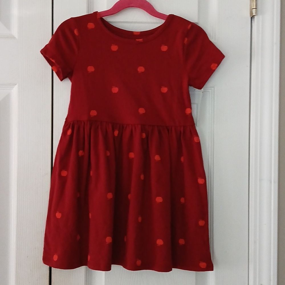 Cat & Jack burgundy dress with red apples Sz 5T NWT